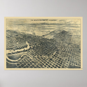 Stockton, CA Panorama Karte - 1895 Poster