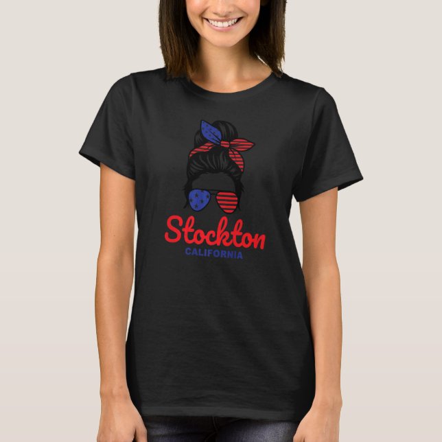 Stockton California Retro Messy Bun   T-Shirt (Vorderseite)