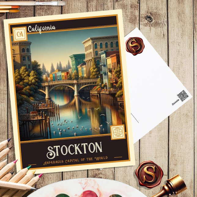 Stockton, Californie | Carte postale Vintage (Créateur téléchargé)