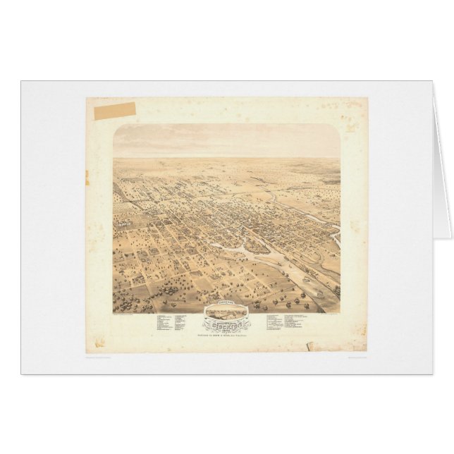 Stockton, carte panoramique 1870 (1667A) de CA - (Devant horizontal)