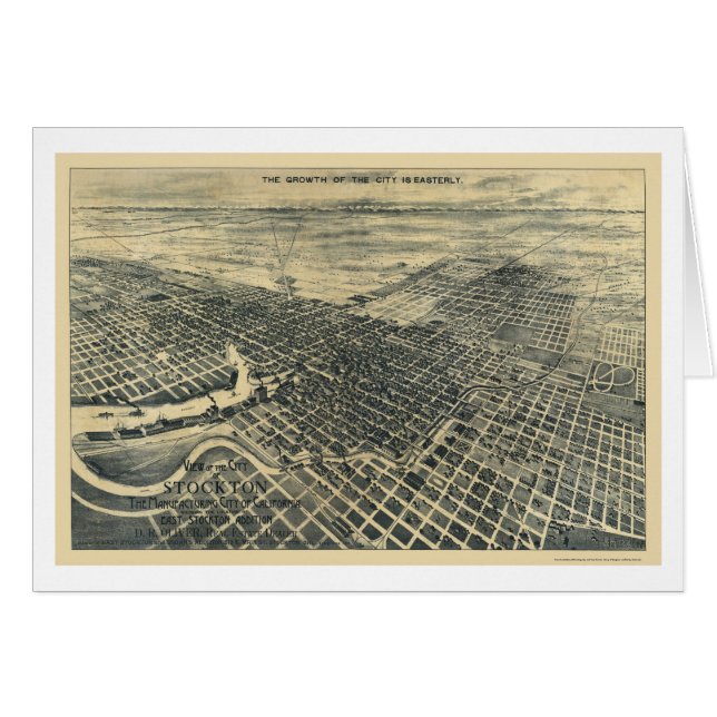 Stockton, carte panoramique de CA - 1895 (Devant horizontal)
