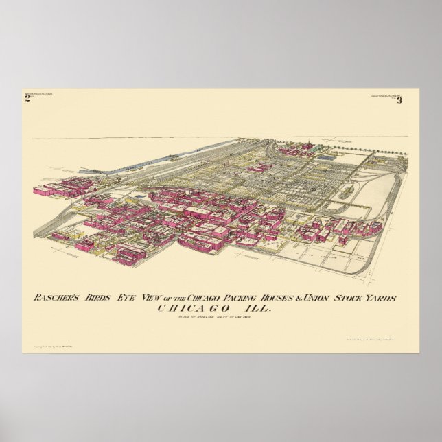 Stockyards Chicago, IL Panorama Karte - 1890 Poster (Vorne)