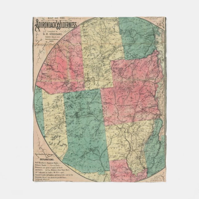 Stoddard's Map of the Adirondack Wilderness, 1883 Fleecedecke (Vorderseite)