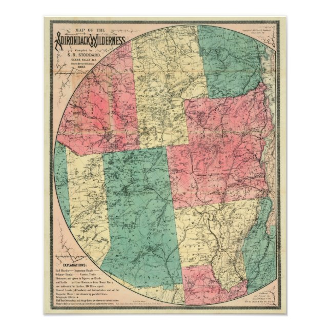 Stoddard's Map of the Adirondack Wilderness, 1883 Fotodruck (Vorne)