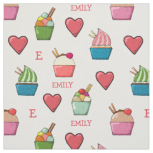 Stof mit individuellem Namen und Monogramm-Eiscrem Stoff