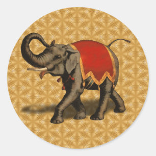Stoff des indischen Elefant-w/Red Runder Aufkleber