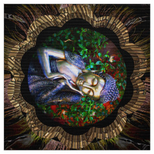 Stoff   Silver Sleeping Buddha Collage