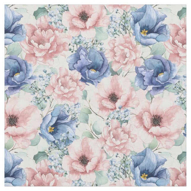 Stoffe aus blau-rosa Rosen (Nahaufnahme)