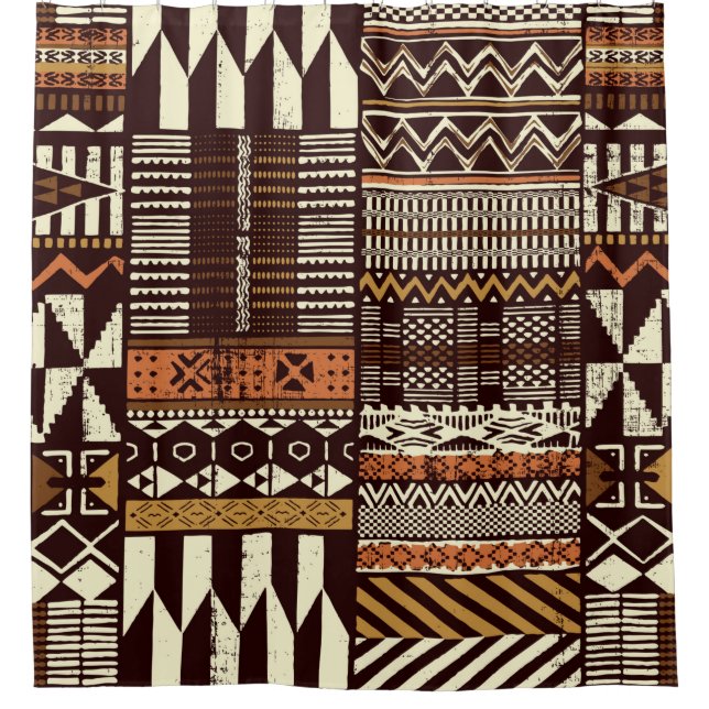 Stoffpatchwork im afrikanischen Stammesstil abstra Duschvorhang (Vorderseite)