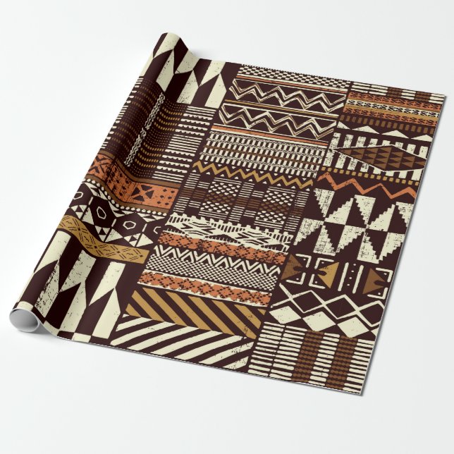 Stoffpatchwork im afrikanischen Stammesstil abstra Geschenkpapier (Ungerollt)