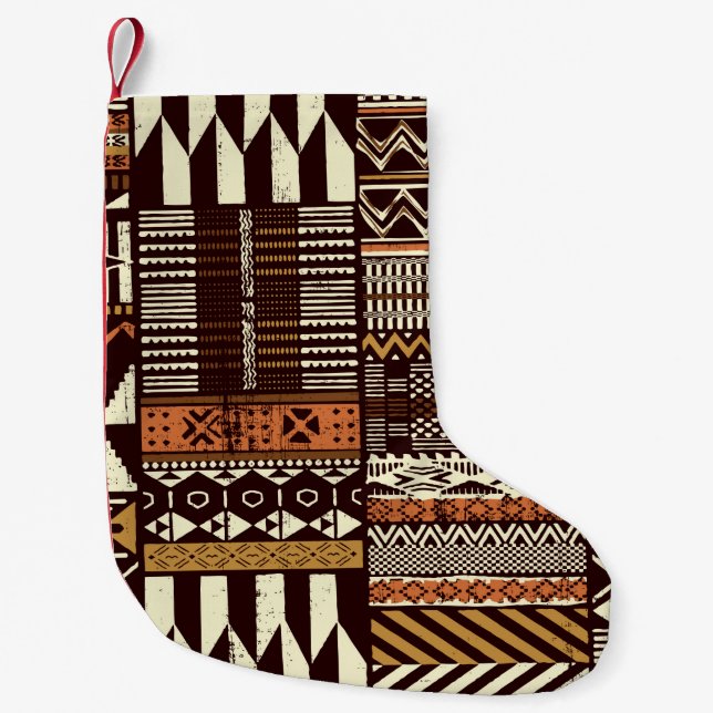 Stoffpatchwork im afrikanischen Stammesstil abstra Kleiner Weihnachtsstrumpf (Vorderseite)