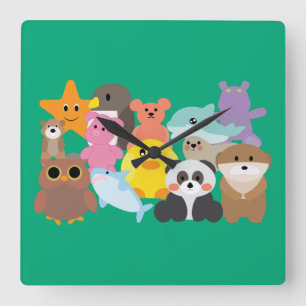Stofftiere Quadratische Wanduhr