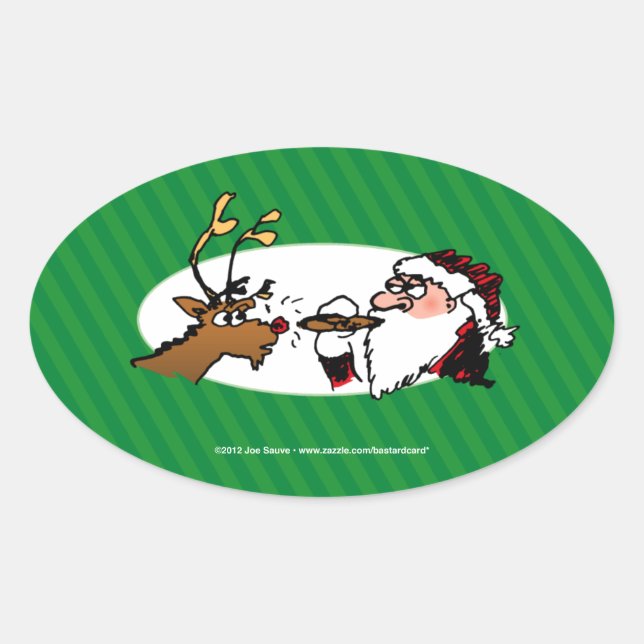 Stogie Santa Funny Cartoon Ovaler Aufkleber (Vorderseite)