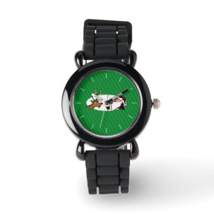 Stogie Santa und Rentier auf grünen Streifen Armbanduhr
