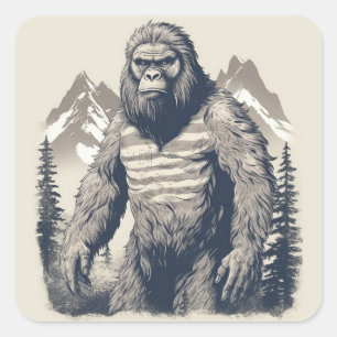 Stoic Bigfoot: Minimalistisches Patriotikum Quadratischer Aufkleber