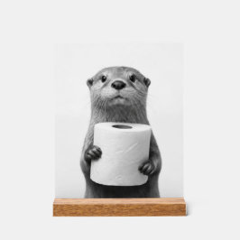 Stoic Otter Holding Toilet Paper Roll Black White