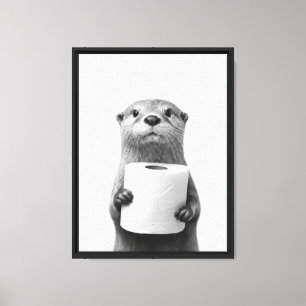 Stoischer Otter hält Toilettenpapierrolle Minimali Leinwanddruck