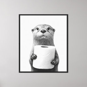 Stoischer Otter hält Toilettenpapierrolle Schwarz Leinwanddruck