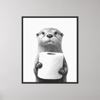 Stoischer Otter hält Toilettenpapierrolle Schwarz Leinwanddruck