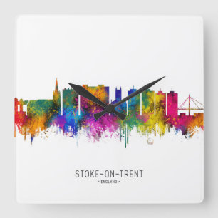 Stoke-on-Trent England Skyline Quadratische Wanduhr