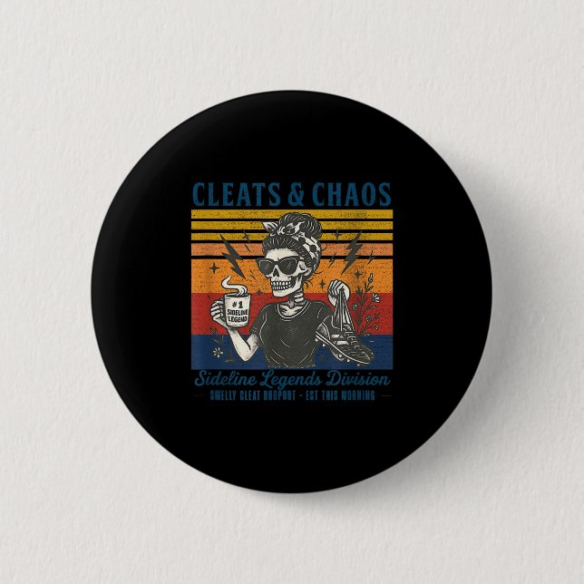 Stollen & Chaos Skelett Fußballmutter lustig Button (Vorderseite)