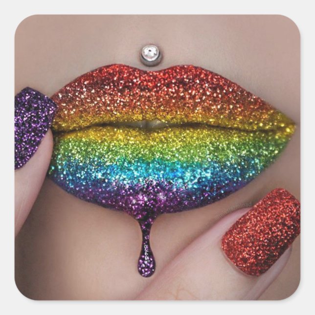 Stolperkleber - Regenbogen Lipstick Lesbian Quadratischer Aufkleber (Vorderseite)