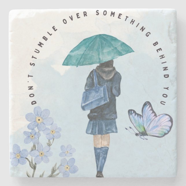 Stolpern Sie nicht über etwas hinter Ihnen Steinuntersetzer (Vorderseite)