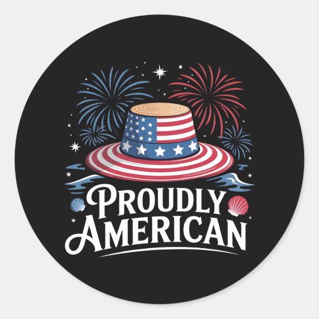 Stolz amerikanisch - Patriotic Beach Sunhat Runder Aufkleber (Vorderseite)