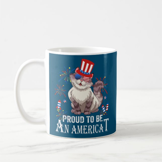 Stolz auf Ameriat Cat US Flag Happy Vierte 4. Kaffeetasse (Links)