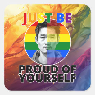 Stolz auf dich selbst - Gay Pride Asiatische Männc Quadratischer Aufkleber