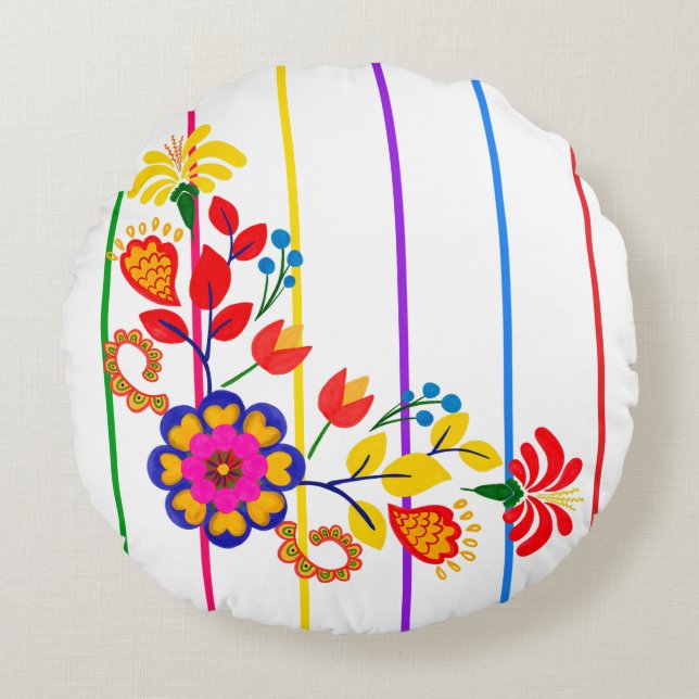 Stolz auf Latino Babydusche | Floral und Streifen Rundes Kissen (Vorderseite)
