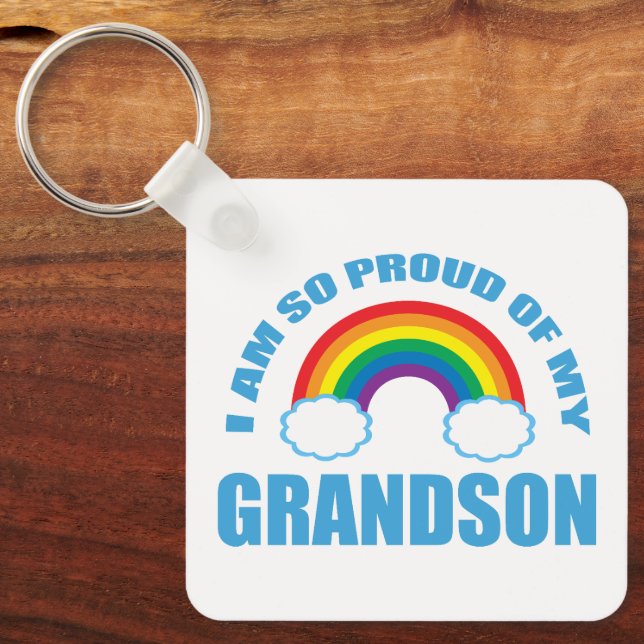 Stolz auf meine Grandson Rainbow Grandeltern Schlüsselanhänger (Vorderseite)