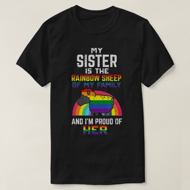 Stolz auf meinen Schwester Rainbow Sheep Gay Pride T-Shirt (Design vorne)