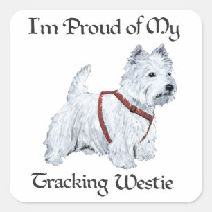 Stolz auf meinen Westie beim Tracking Quadratischer Aufkleber