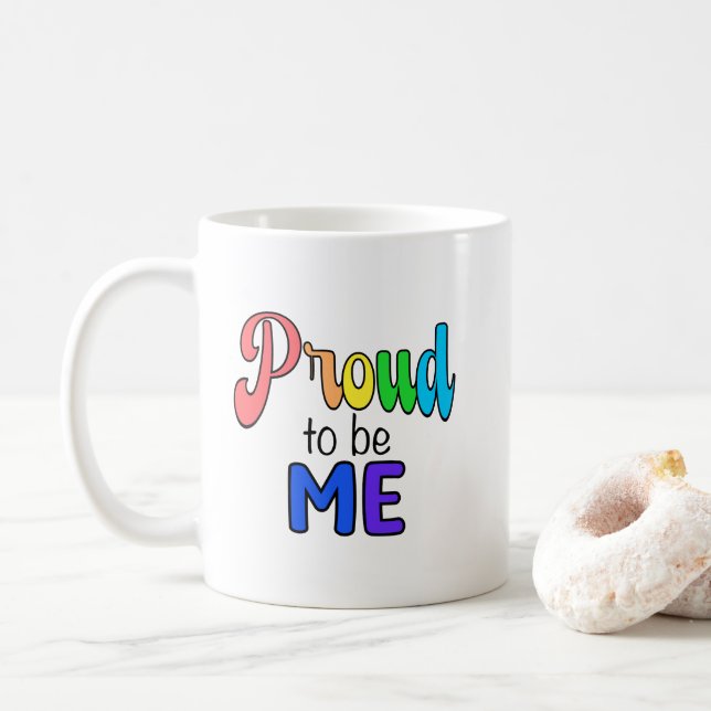 "Stolz auf mich" Regenbogentext Kaffeetasse (Mit Donut)