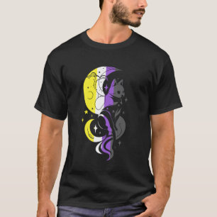 Stolz auf nichtbinäre Katzen Mond Sterne LGBTQ Hex T-Shirt