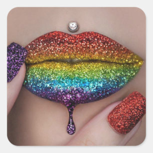 Stolz Aufkleber - Regenbogen Lippenstift Lesbisch