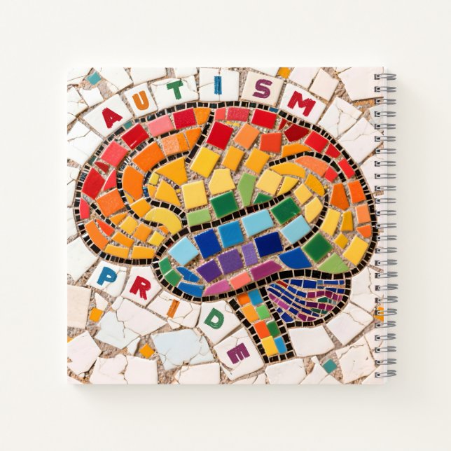 Stolz Autistisch besticktes Rainbow Brain Design Notizbuch (Rückseite)
