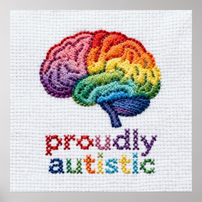 Stolz Autistisch besticktes Rainbow Brain Design Poster (Vorne)