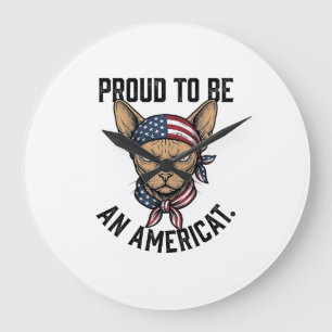Stolz, ein amerikanischer patriotischer Katzenshir Große Wanduhr