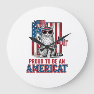 Stolz, ein amerikanischer patriotischer Katzenshir Große Wanduhr