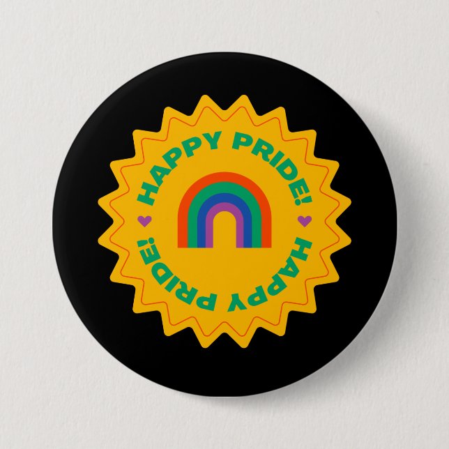 Stolz. Glücklicher Stolz. Gay Liebe, Regenbogenfar Button (Vorderseite)