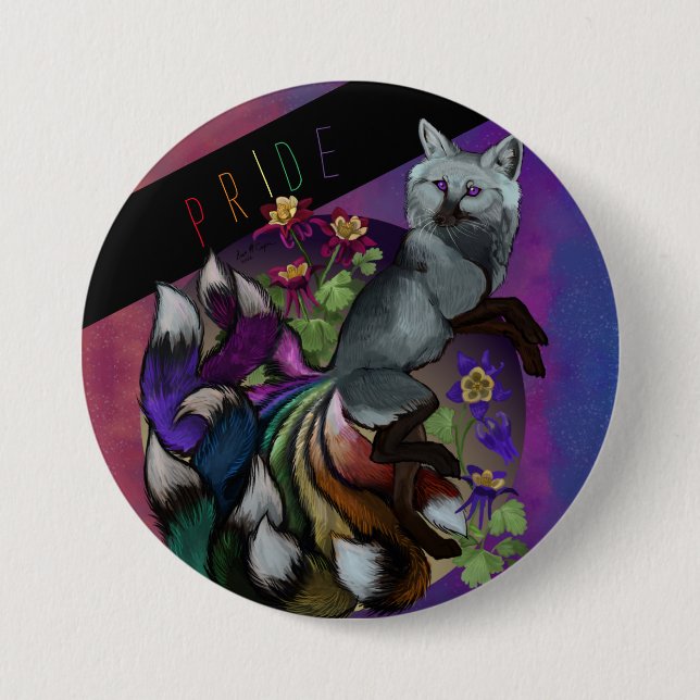 Stolz Kitsune und Columbine-Blume Button (Vorderseite)