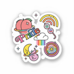 Stolz+LGBTQ. Liebe Stolz. Regenbogenherz mit Blume Aufkleber