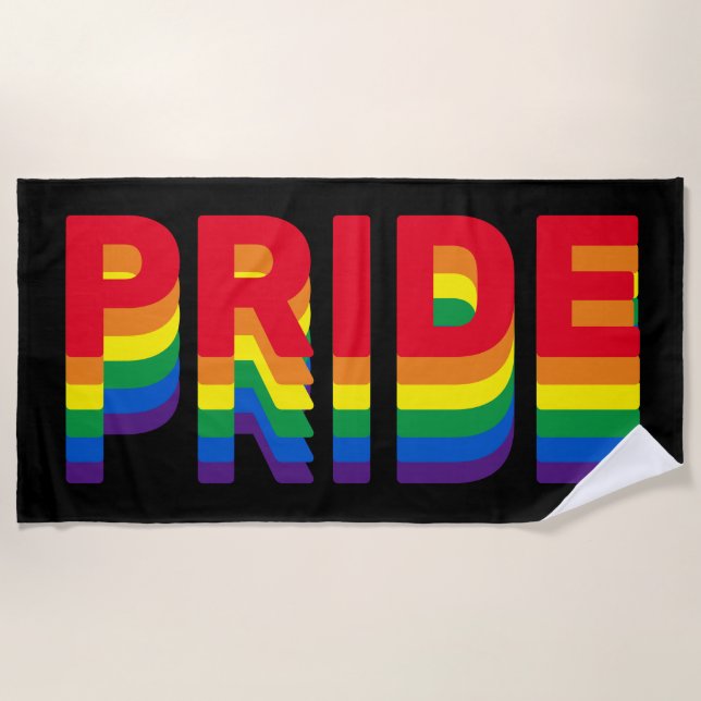 Stolz lgbtq que Gay Regenbogen Retro schwarz Strandtuch (Vorderseite)