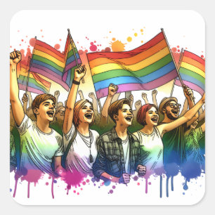 Stolz   LGBTQIA + Menschen und Flaggen Quadratischer Aufkleber