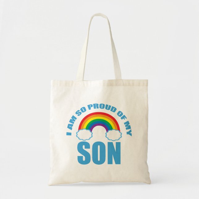 Stolz meines Sohn Rainbow Gay Pride Parent Tragetasche (Vorne)