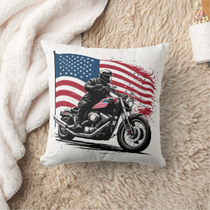 Stolz reiten mit amerikanischer Flagge im Sonnenun Kissen