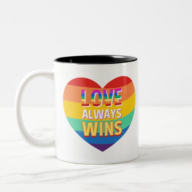 Stolz schwul-Liebe gewinnt immer. Regenbogenfarbe. Zweifarbige Tasse (Links)