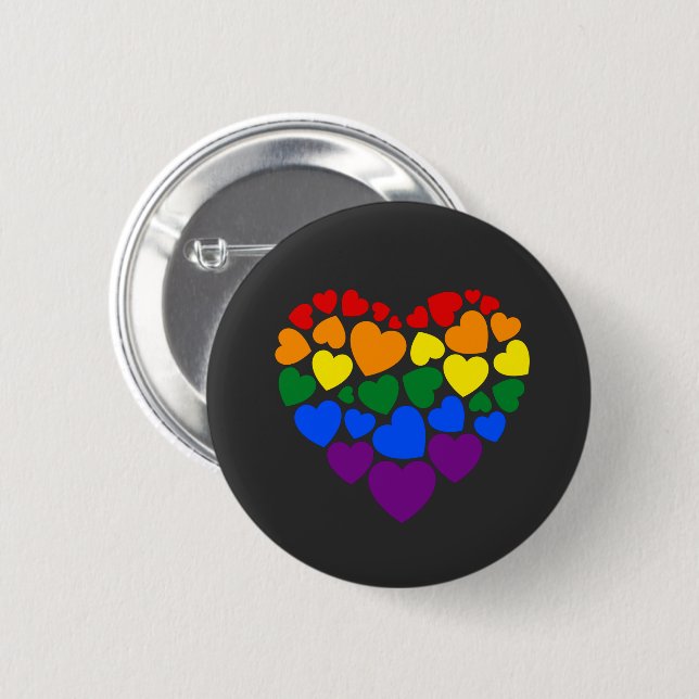 Stolz schwuler Regenbogenfarben Herz für Liebe Button (Vorne & Hinten)
